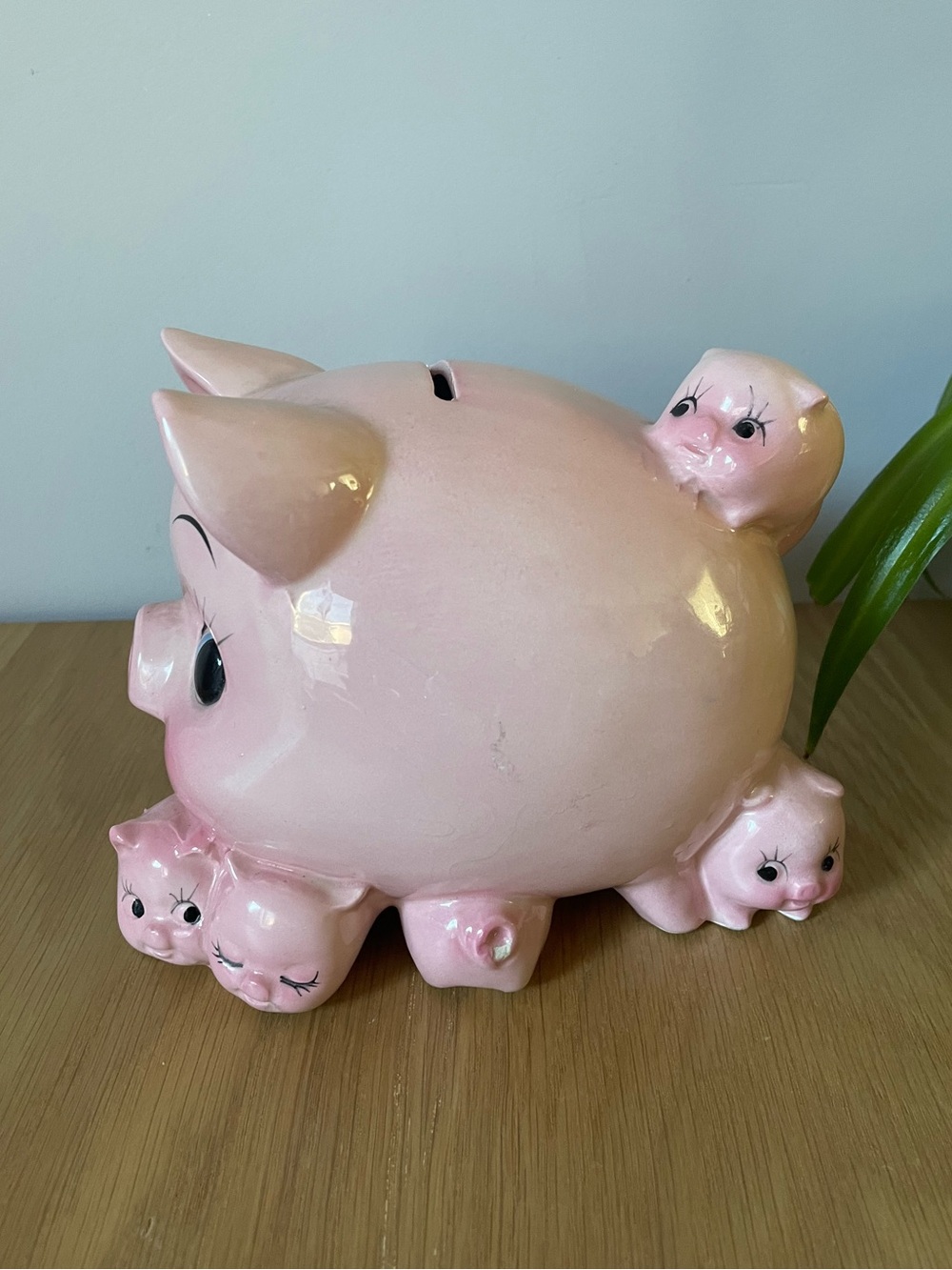 Rare Vintage MCM Mother and Baby Piglets Piggy Bank Pink Ceramic Japan 50s